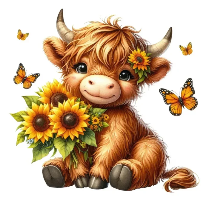 Highland Cow with Sunflowers Sticker