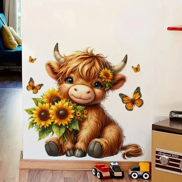 Highland Cow with Sunflowers Sticker - Image 2