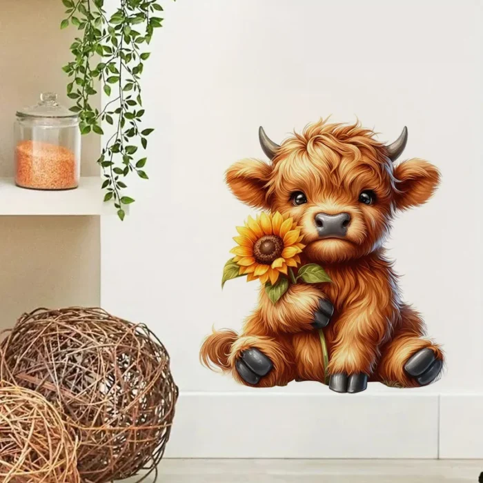 Highland Cow with Sunflowers Sticker - Image 3