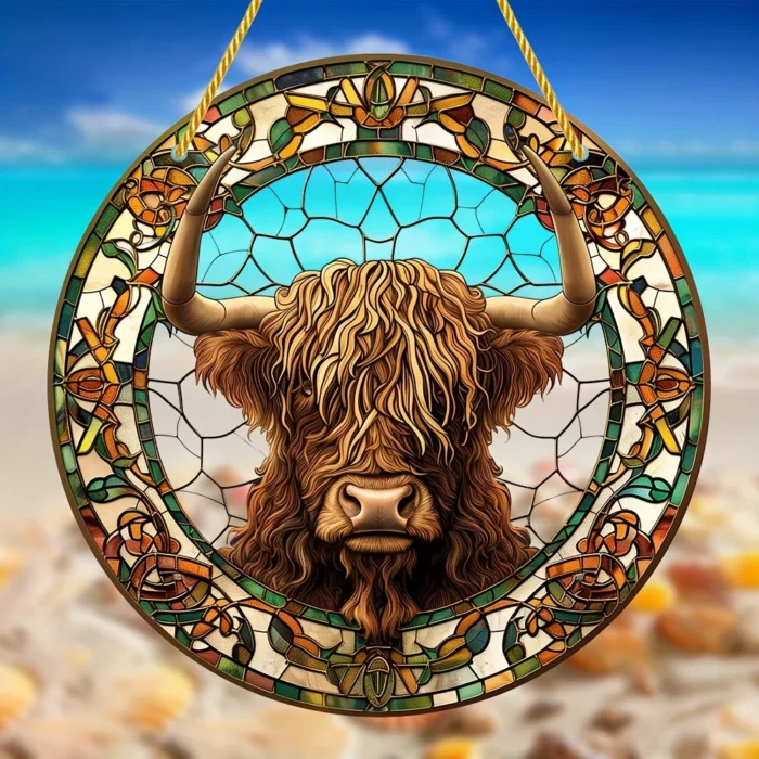 Scottish Highland Cow Stained Glass-Style Window Sun Catcher - Image 2