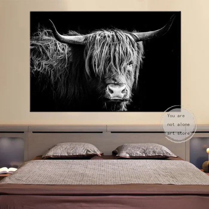West Highland Cow Black Art Poster Canvas Painting - Image 3