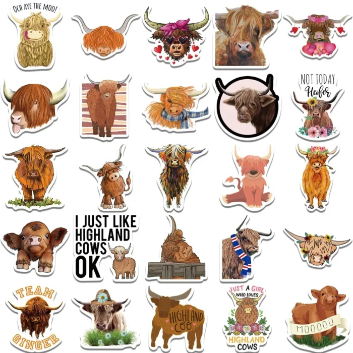 30/50PCS Highland Cow Graffiti Stickers - Image 5