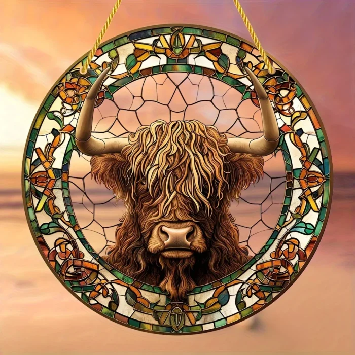 Scottish Highland Cow Stained Glass-Style Window Sun Catcher - Image 4