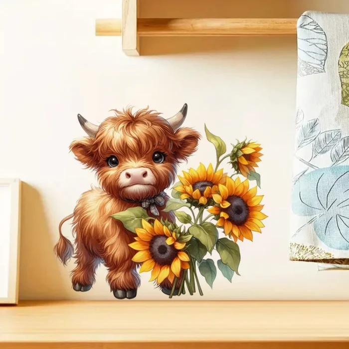 Highland Cow with Sunflowers Sticker - Image 5