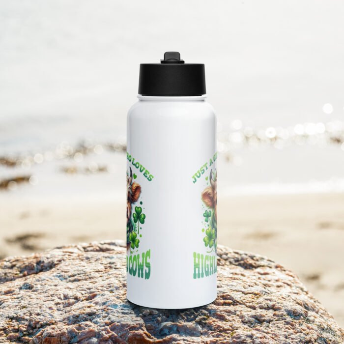 Just a girl who loves Highland Cows. Stainless steel water bottle with a straw lid - Image 4