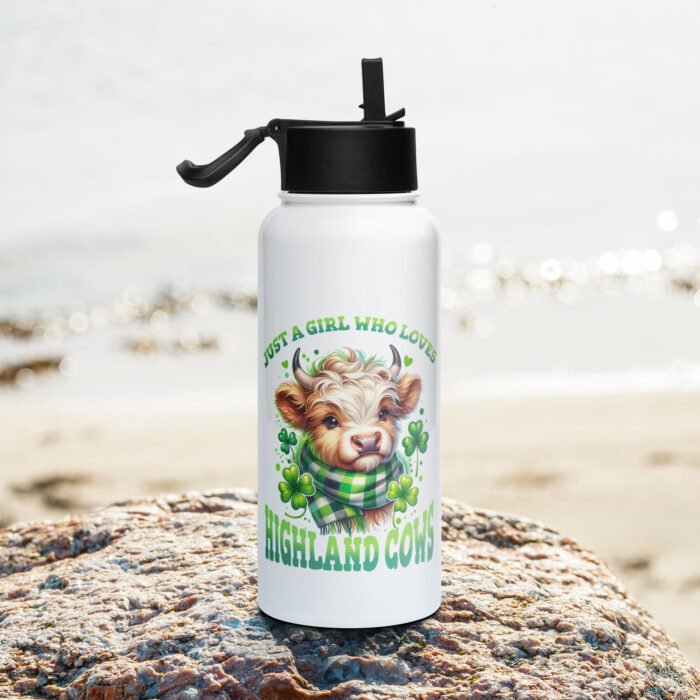 Just a girl who loves Highland Cows. Stainless steel water bottle with a straw lid - Image 2