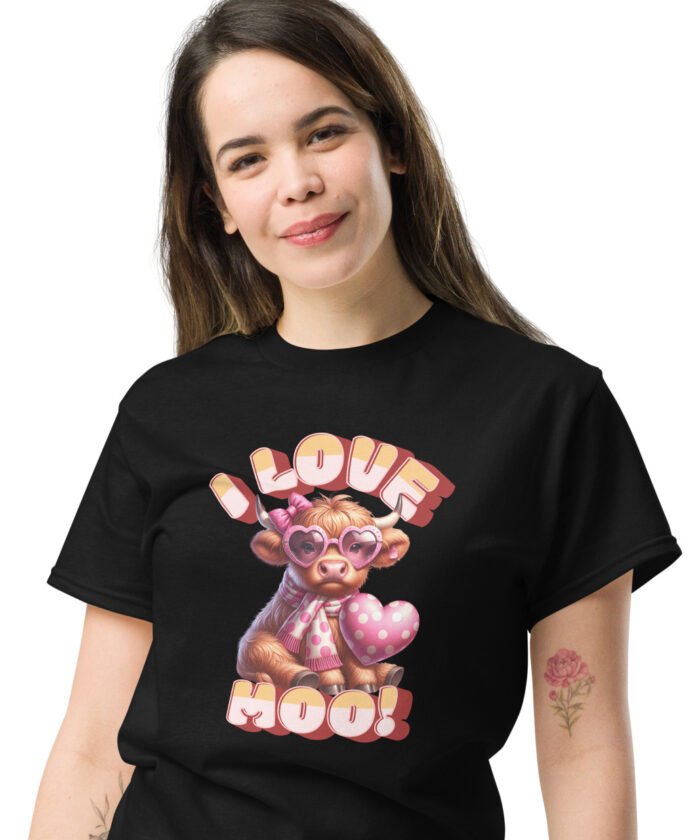 I Love Moo! Highland Cow Valentine's day love classing Tee