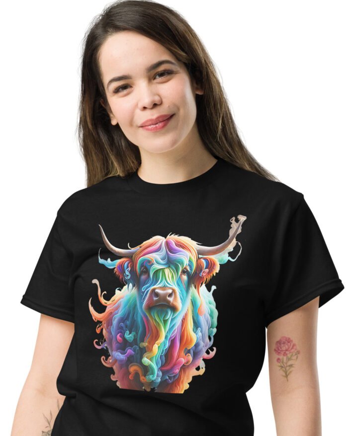 Color smoke Highland cow, Unisex classic tee