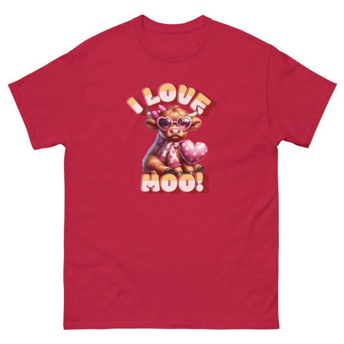 I Love Moo! Highland Cow Valentine's day love classing Tee - Image 7