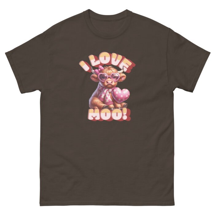 I Love Moo! Highland Cow Valentine's day love classing Tee - Image 6
