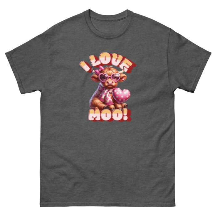 I Love Moo! Highland Cow Valentine's day love classing Tee - Image 8