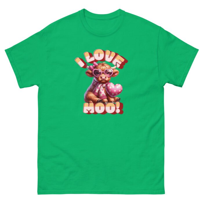 I Love Moo! Highland Cow Valentine's day love classing Tee - Image 9