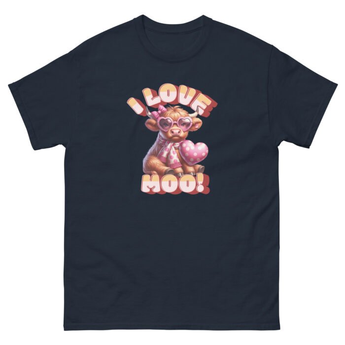 I Love Moo! Highland Cow Valentine's day love classing Tee - Image 3