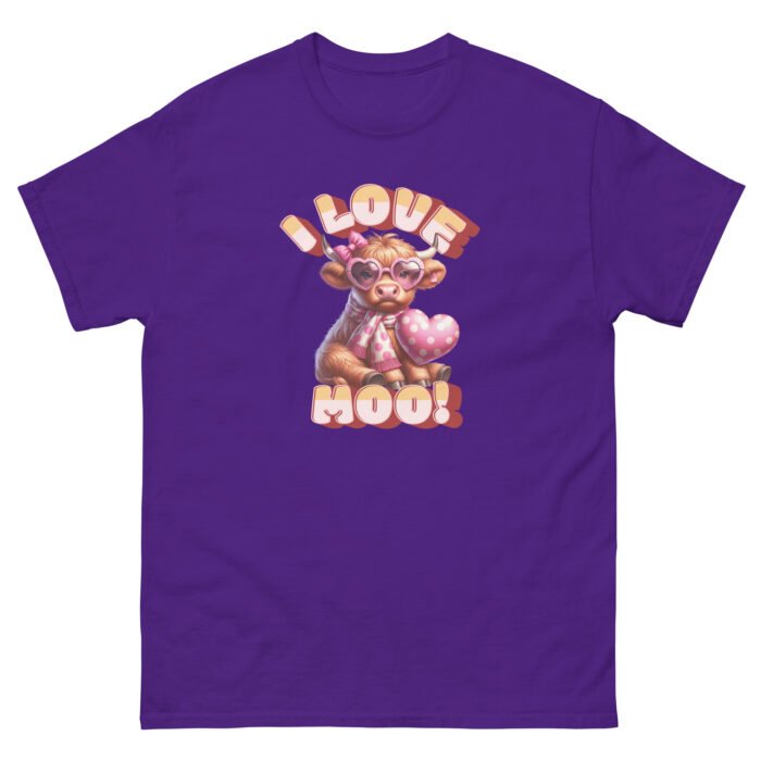 I Love Moo! Highland Cow Valentine's day love classing Tee - Image 4